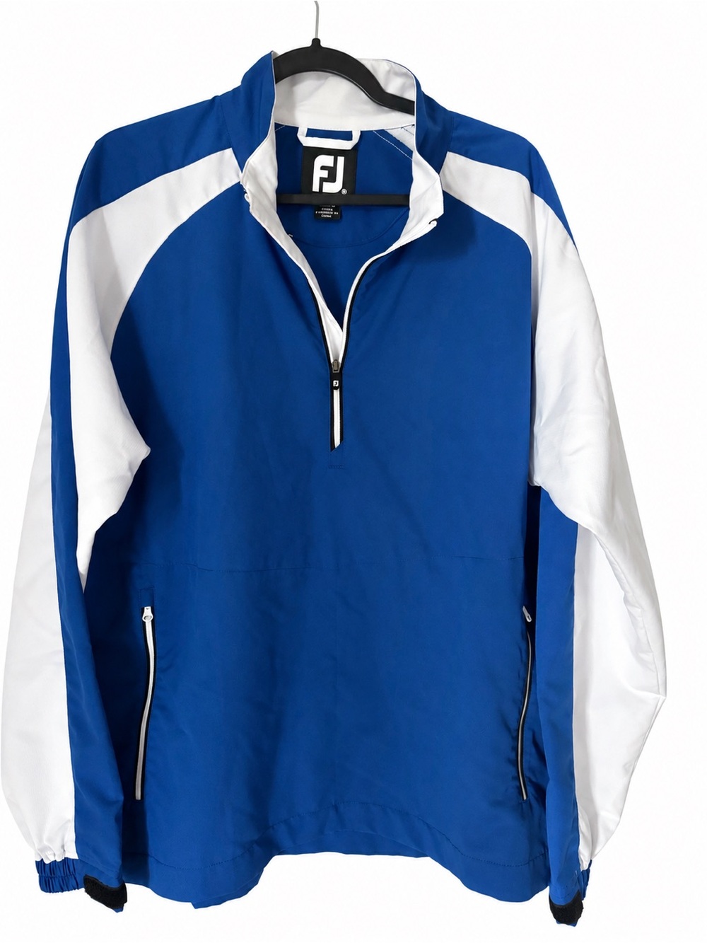 FootJoy Golf Pullover Windbreaker Blue White 1/4 zip FJ Pockets Mock Collar M